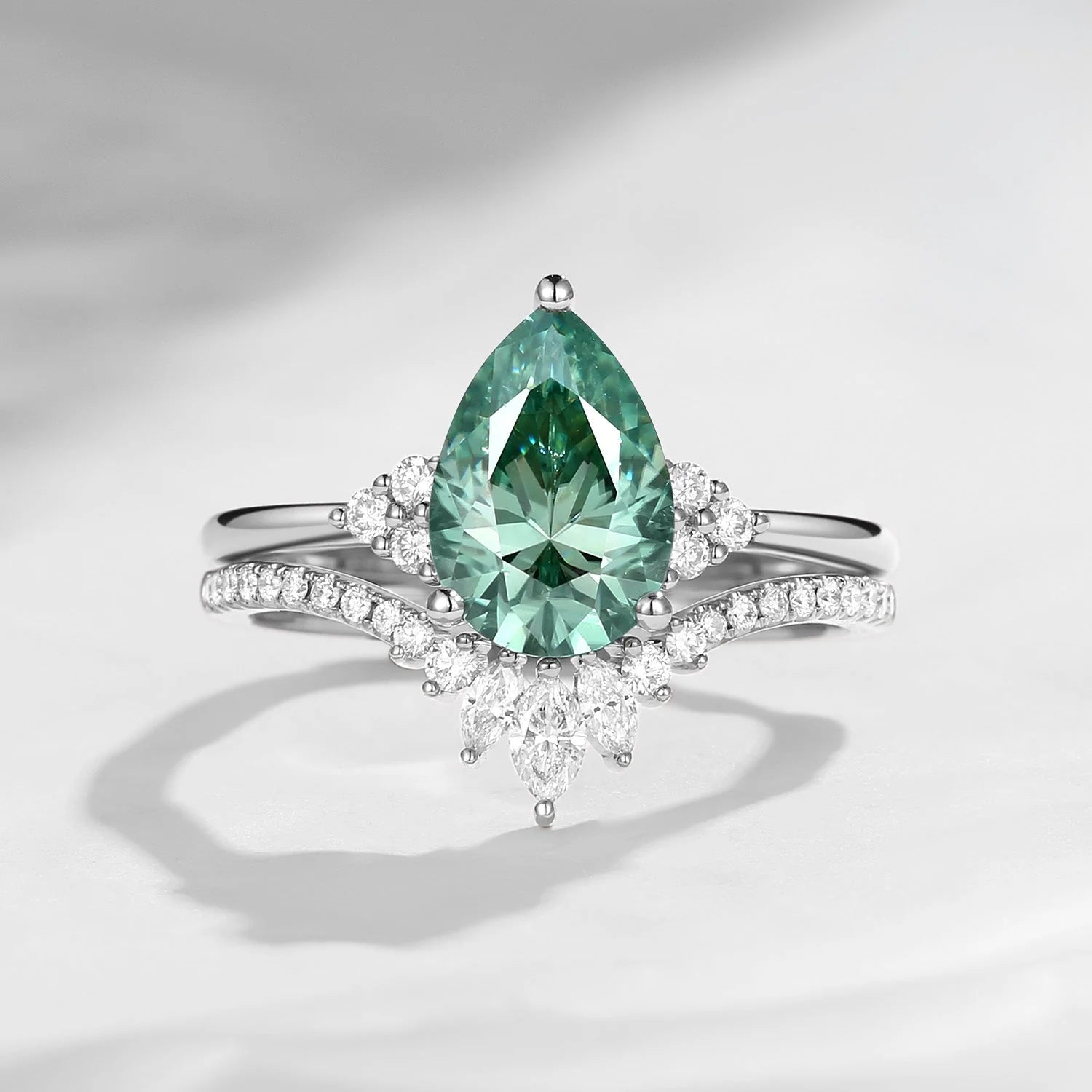 Dissoo® Rosa florales birnenförmiges Goldring-Set mit gebogenem Stapelring