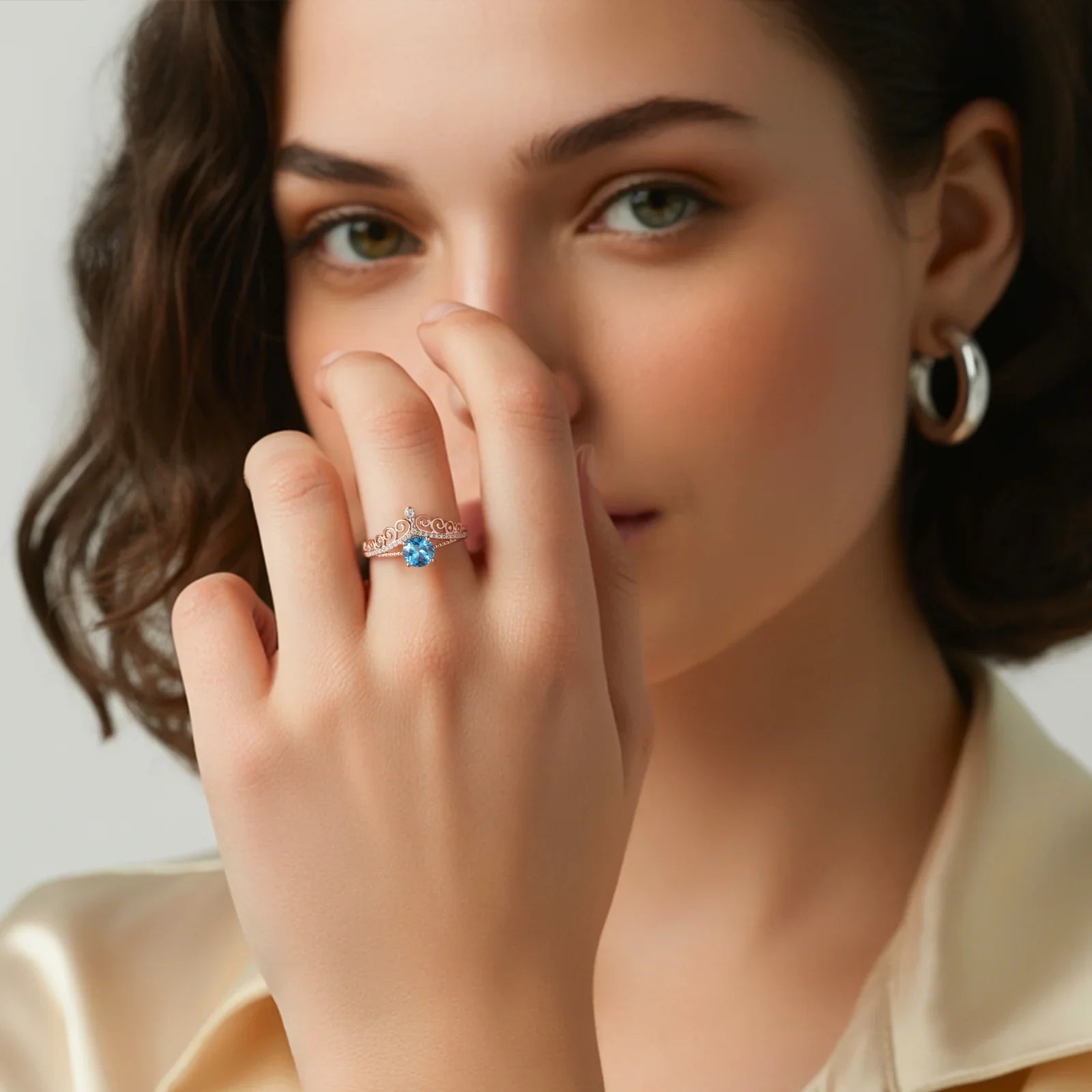 Bethany 1.5CT Round Cut Tiara-inspired Blue Gemstone Ring