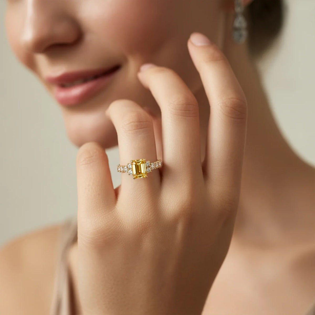 The Adelina Rae 2CT Emerald Cut Yellow Gemstone Ring