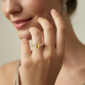The Adelina Rae 2CT Emerald Cut Yellow Gemstone Ring