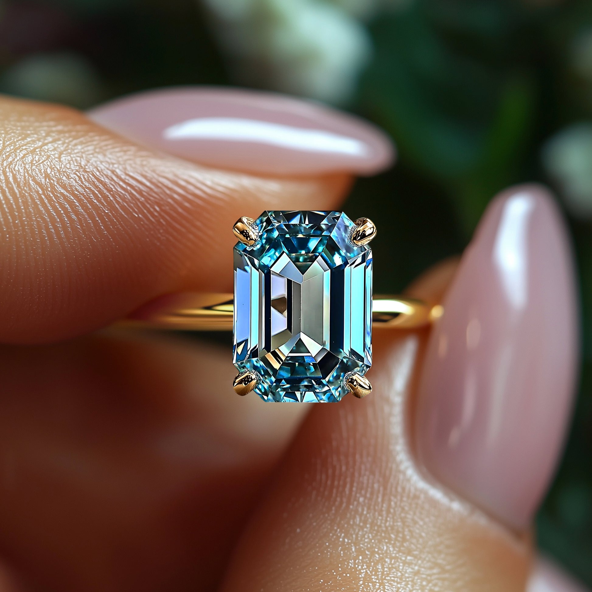 Keira Smaragdschliff Blauer Edelsteinring