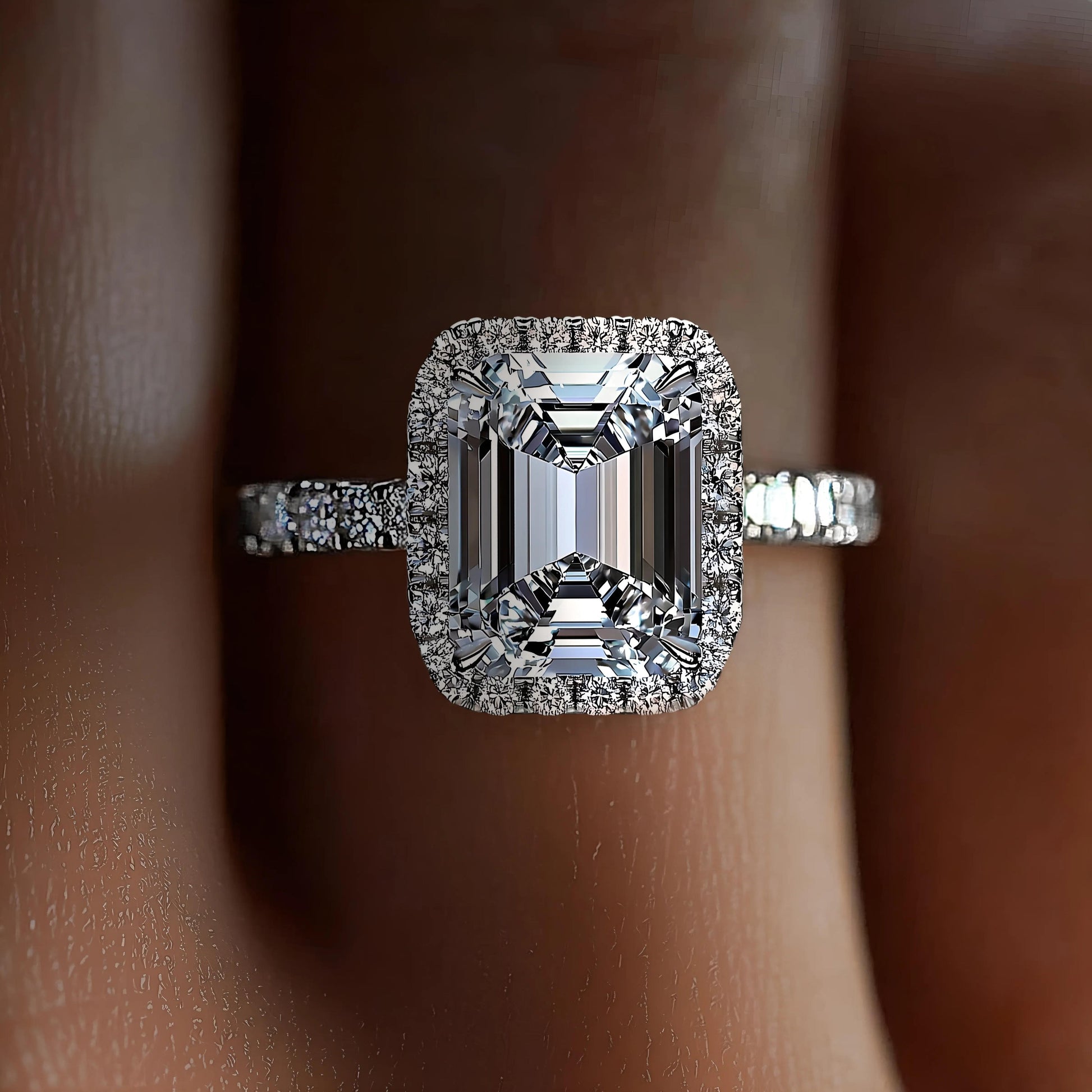 The Rosalind Claire Emerald Cut Halo Moissanite Ring