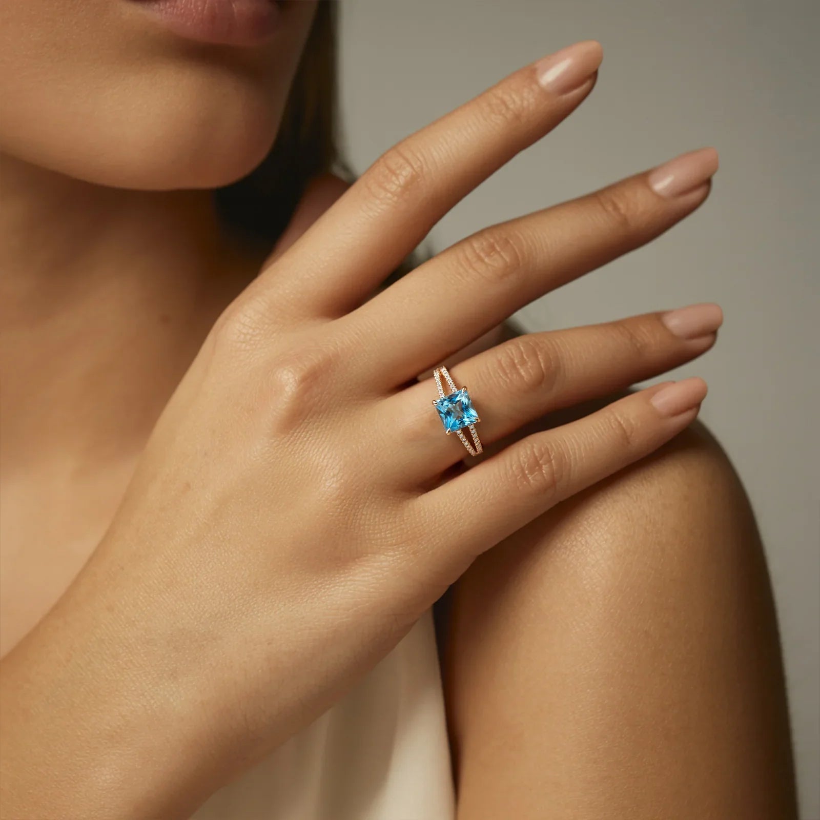 The Caterina Princess Cut Blue Gemstone Ring