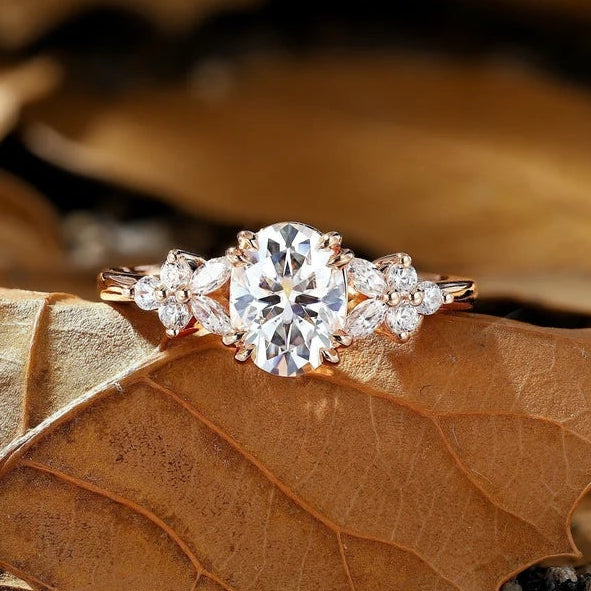 The Rosetta Leafy Oval Cut Moissanite Engagement Ring