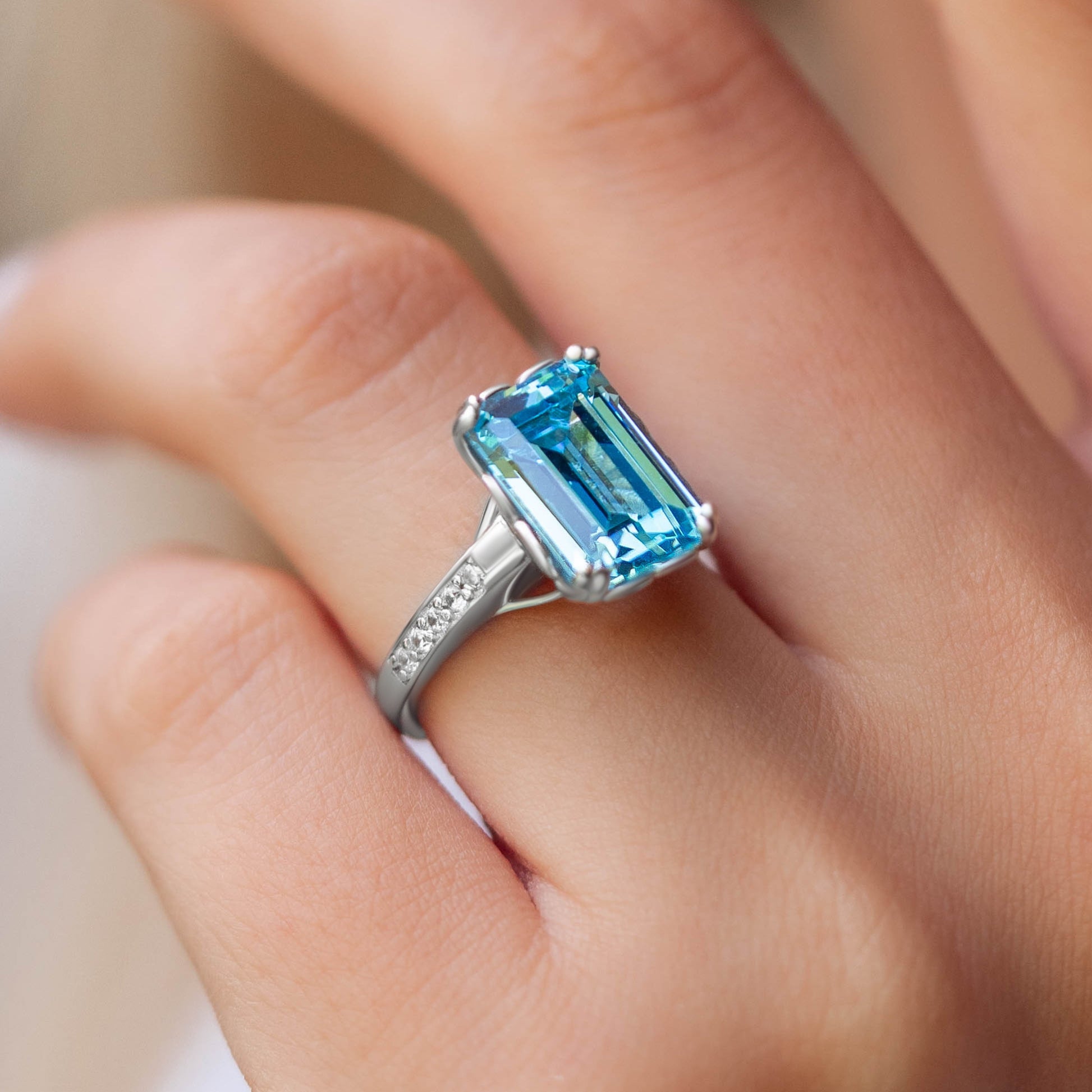 Aqua Dream Emerald-Cut Blue Gemstone Ring