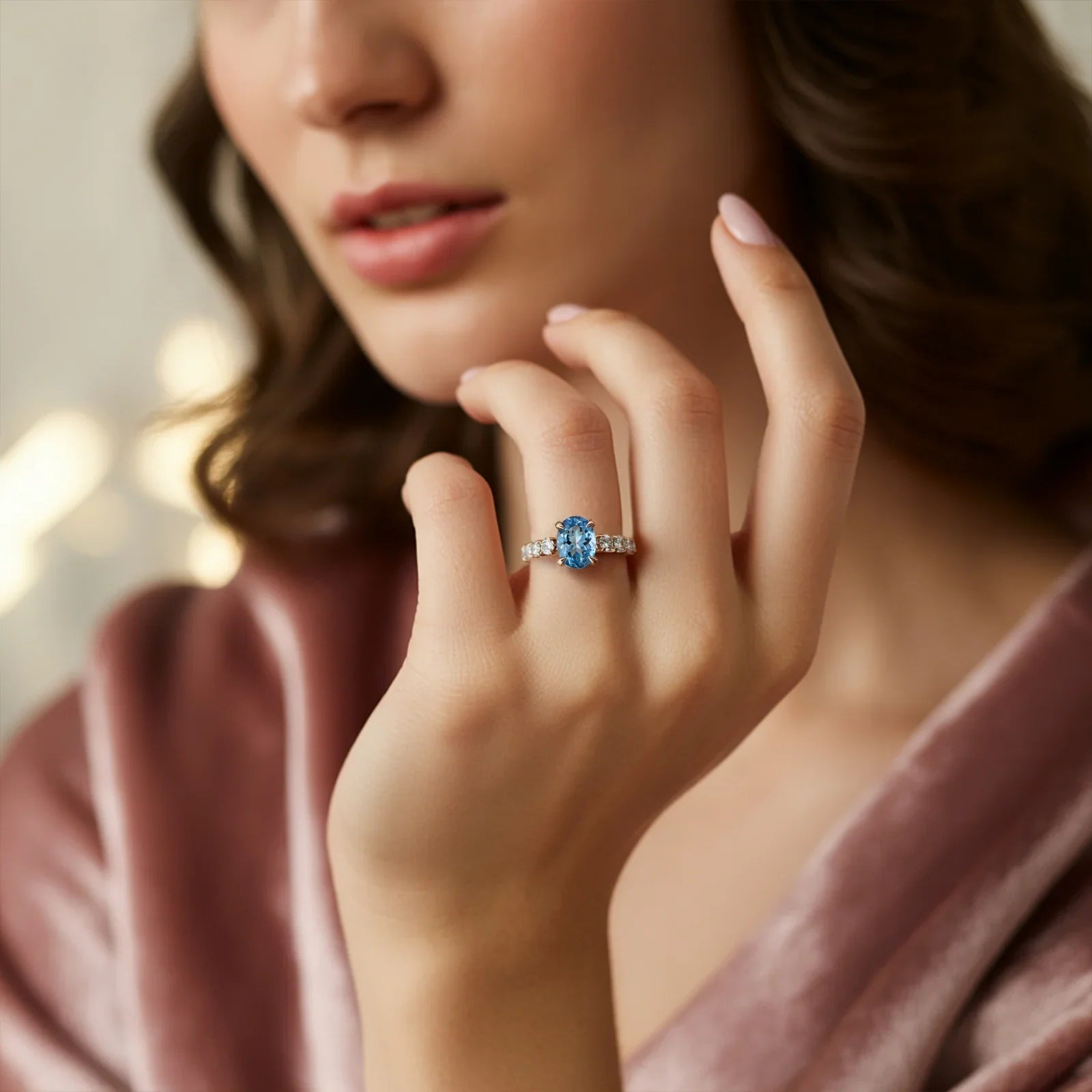 The Celestine 2CT Oval Cut Blue Gemstone Ring