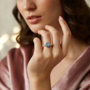 The Celestine 2CT Oval Cut Blue Gemstone Ring