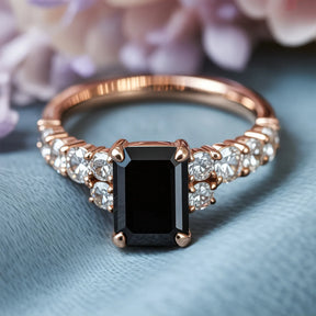 The Adelina Rae 2CT Emerald Cut Black Gemstone Ring