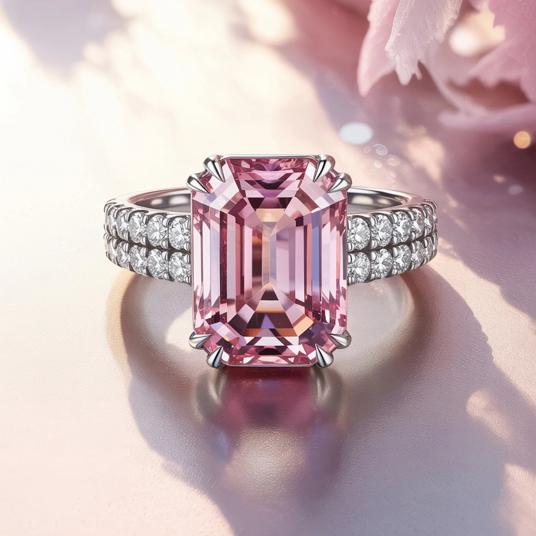 Farah Emerald Cut Pink Gemstone Ring
