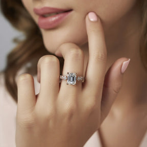 The Celestine 2CT Emerald Cut Moissanite Ring