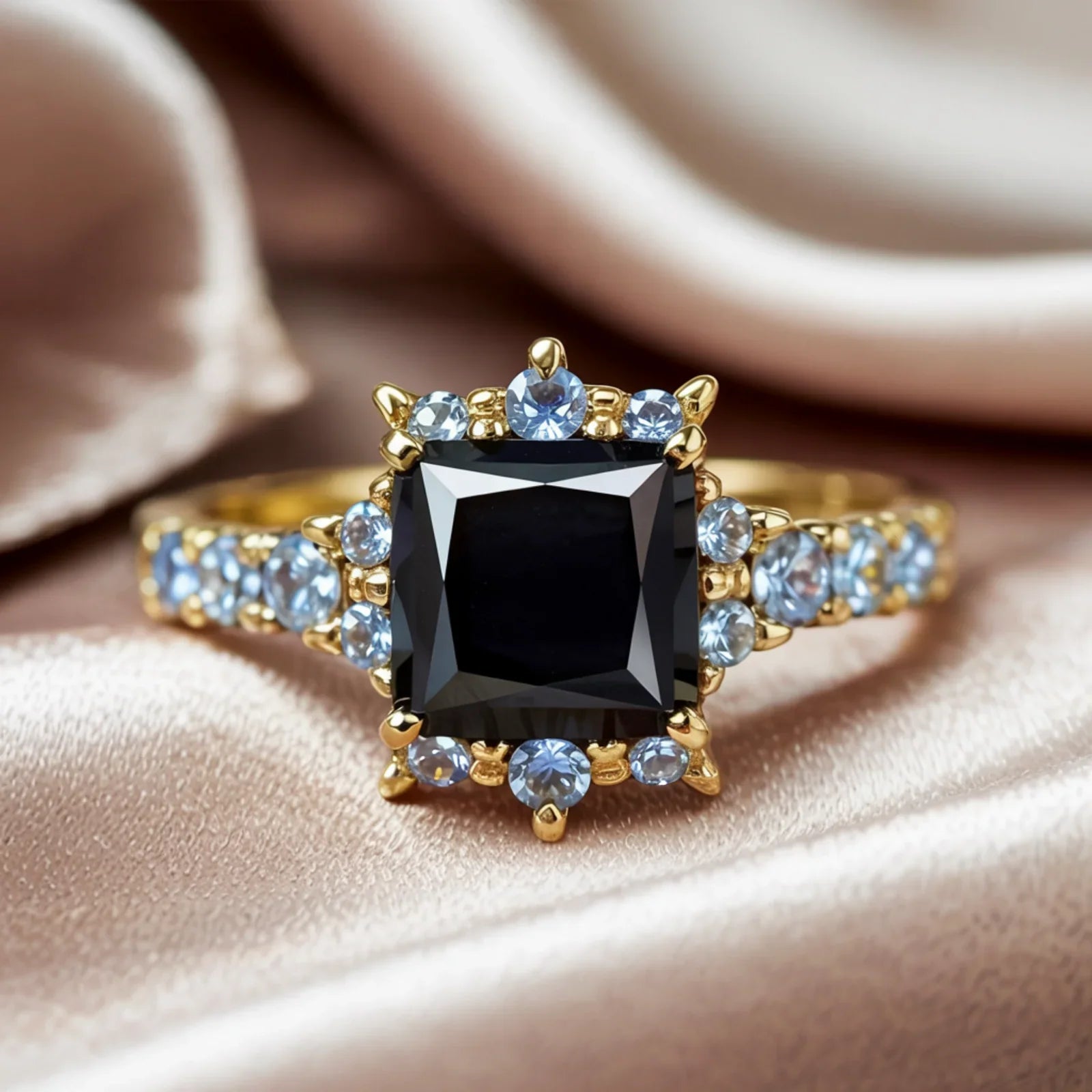 The Caterina Princess Cut Black Gemstone Ring