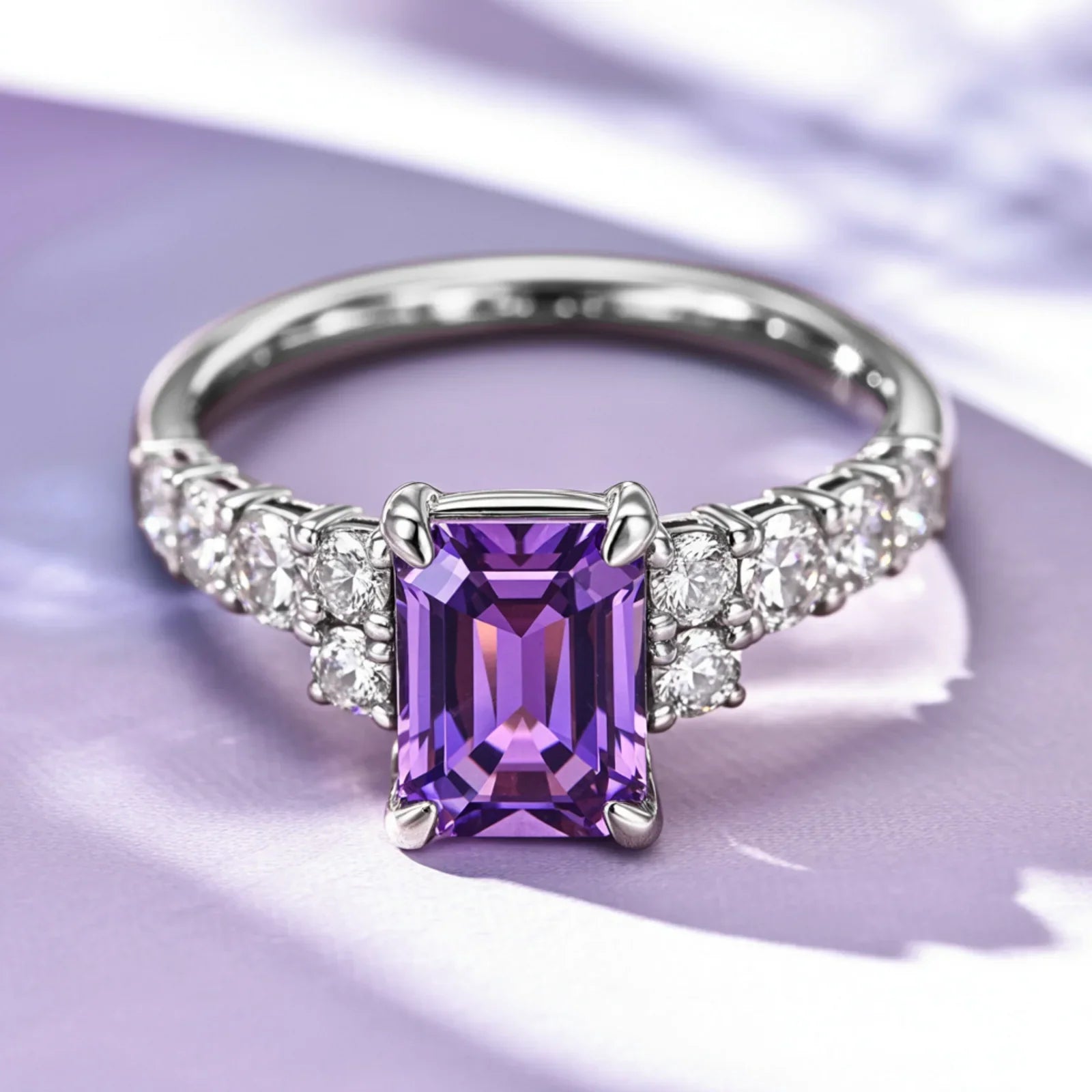 The Adelina Rae Emerald Cut Purple Gemstone Ring