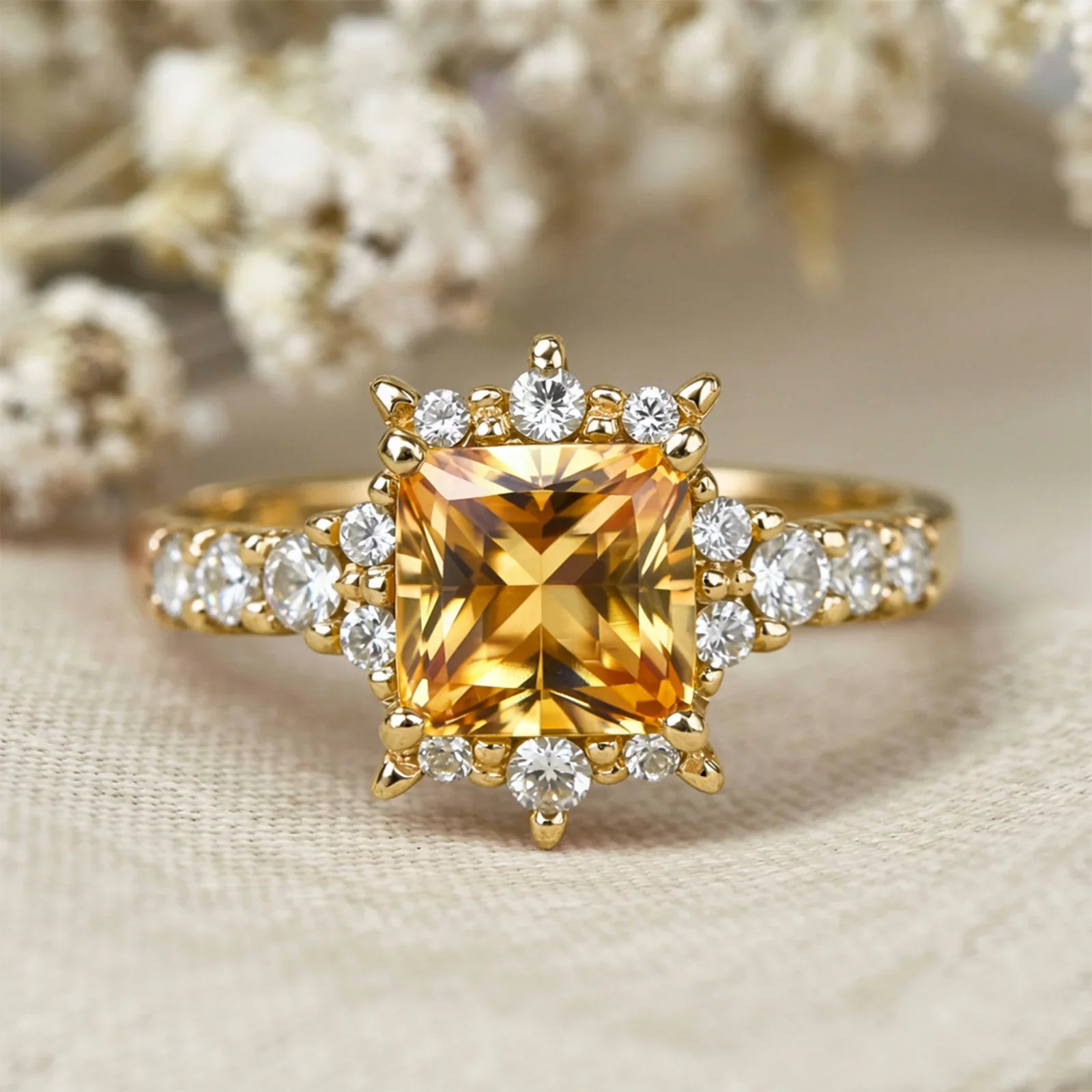 The Caterina Princess Cut Yellow Gemstone Ring