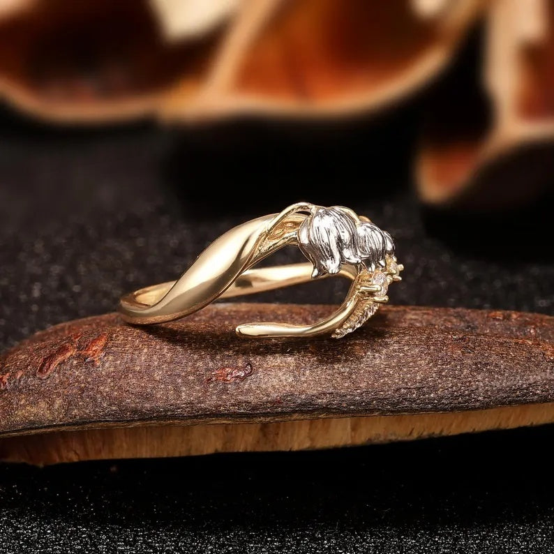 Nature Lily of Valley Floral Round Cut Moissanite Engagement Ring