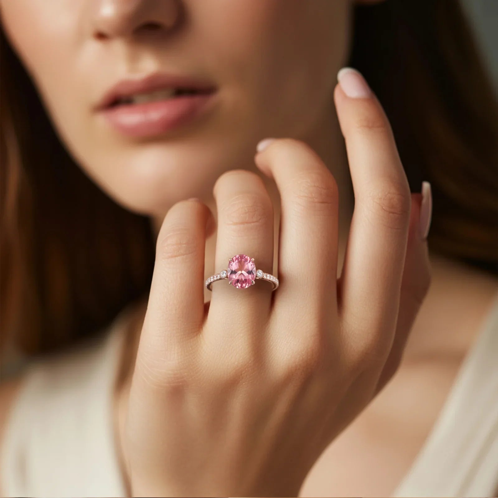 The Luna Oval Cut Pink Gemstone Ring