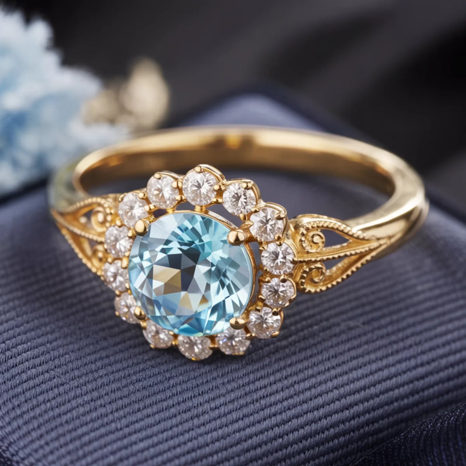 The Marinella Round-Cut Blue Gemstone Ring