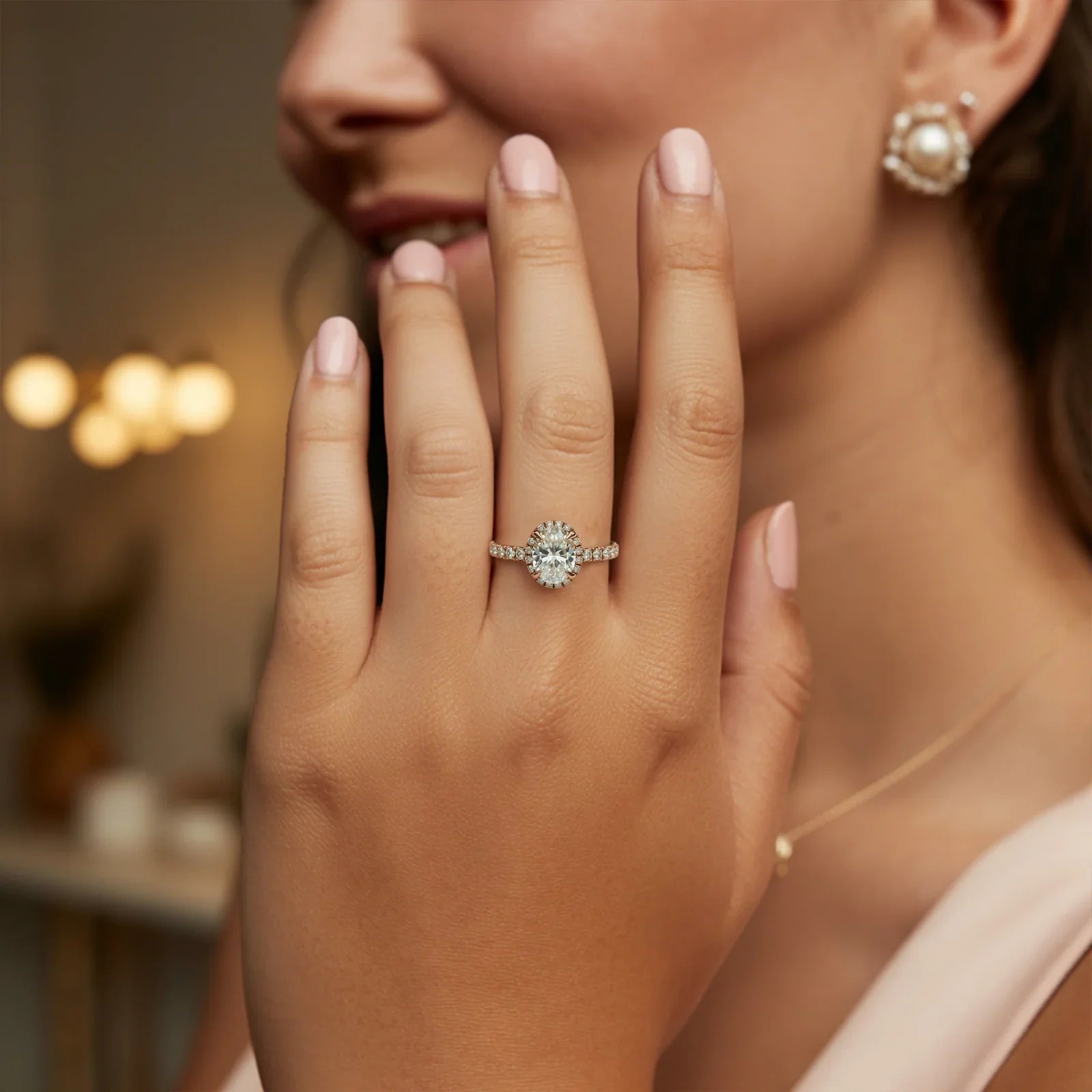 The Celestine 2CT Oval Cut Halo Moissanite Ring