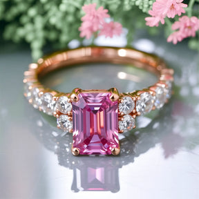 The Adelina Rae 2CT Emerald Cut Pink Gemstone Ring