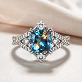The Thalassa 2CT Princess Cut Blue Gemstone Vintage Ring