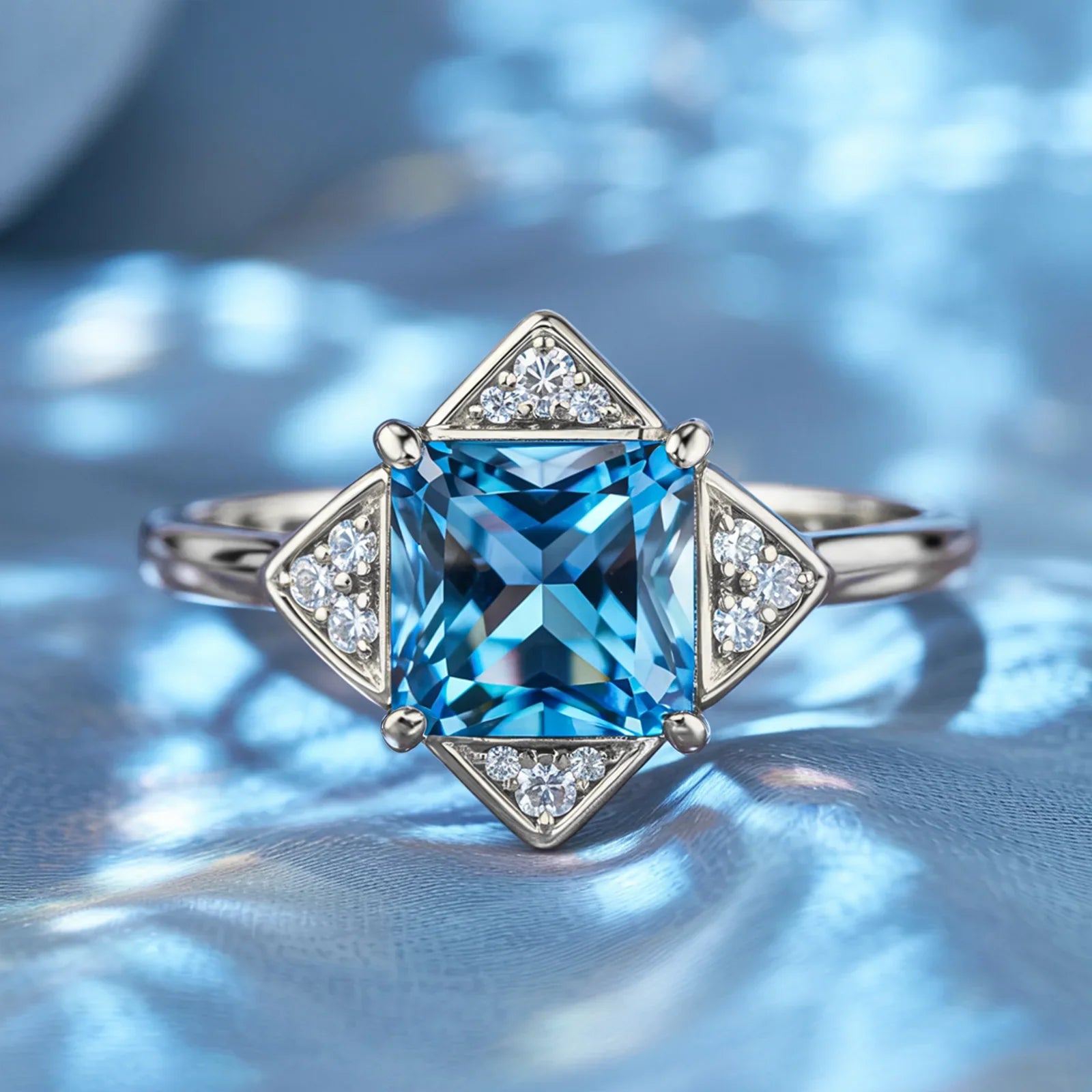The Caterina Princess Cut Blue Gemstone Vintage Ring