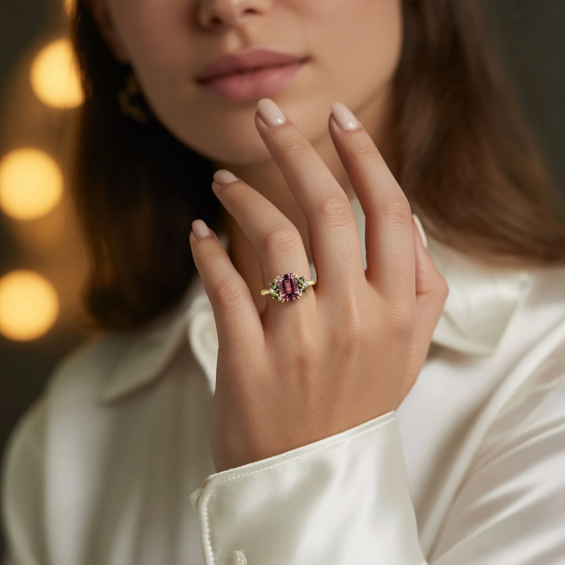 Solandra Emerald Cut Burgundy Gemstone Ring