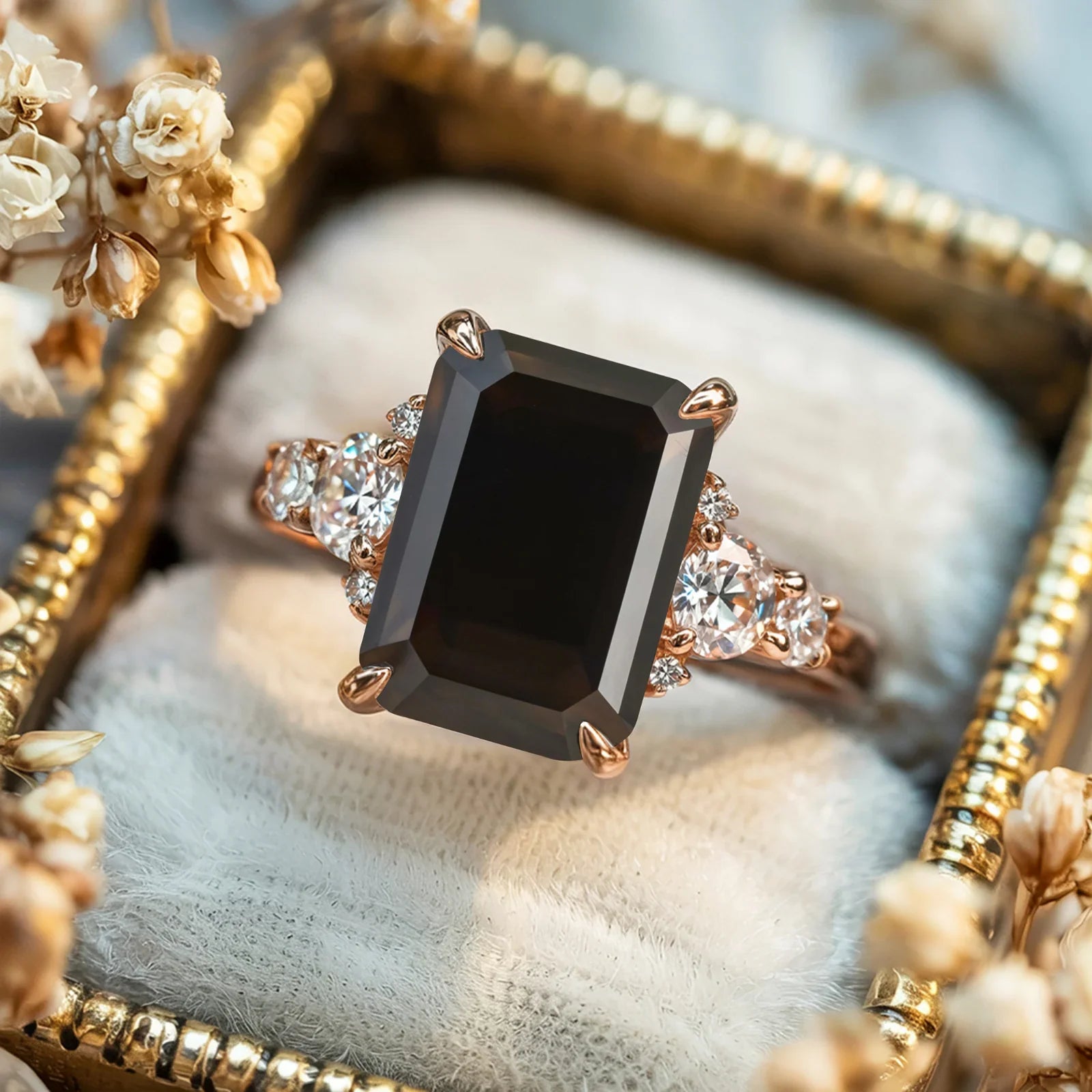 The Bella Jewel Emerald Cut Black Gemstone Ring