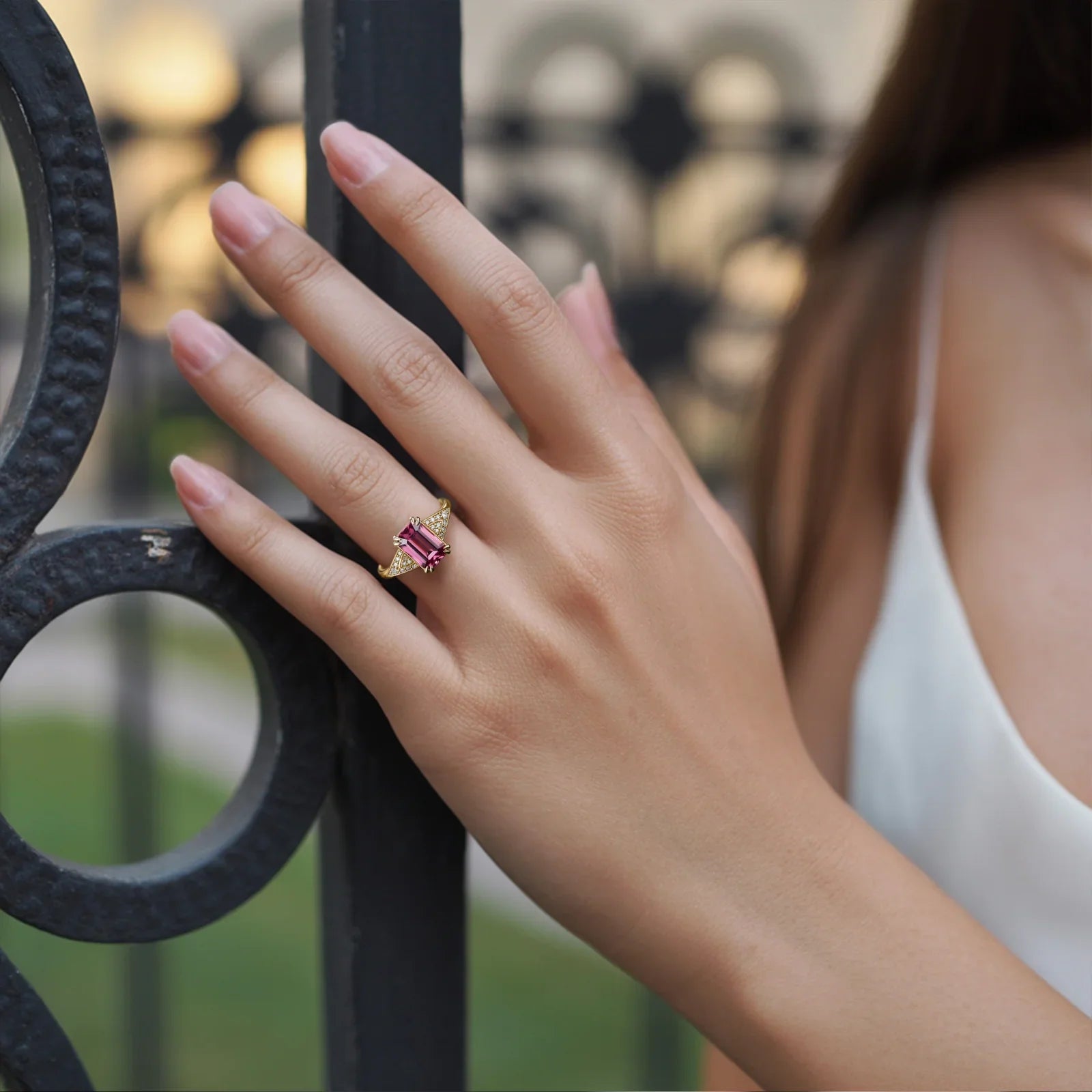 The Marcelline Emerald Cut Burgundy Gemstone Ring