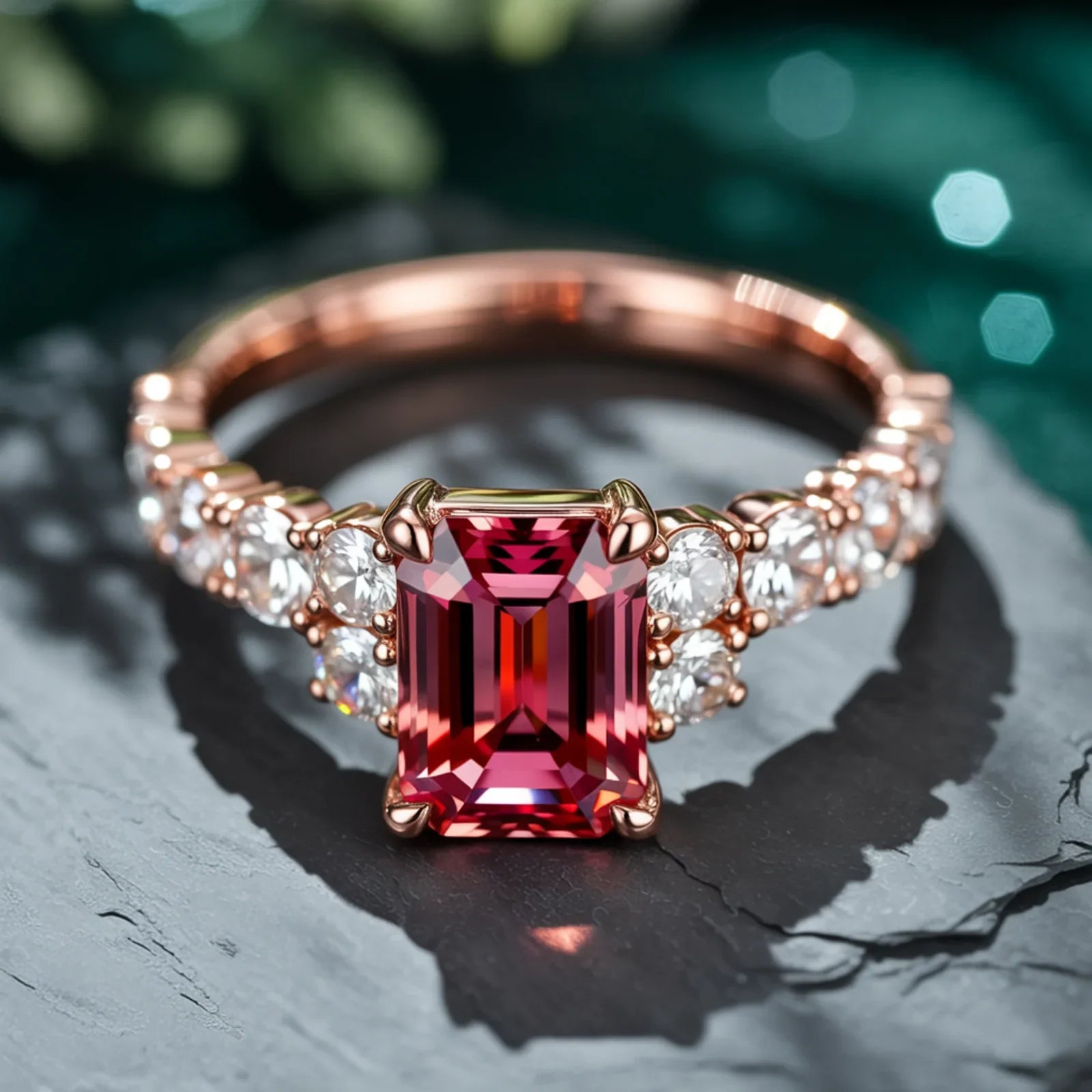The Adelina Rae Emerald Cut Red Gemstone Ring