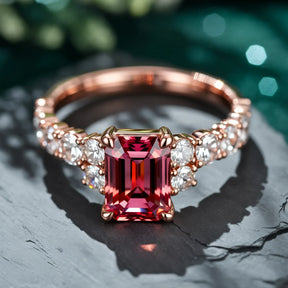 The Adelina Rae 2CT Emerald Cut Red Gemstone Ring