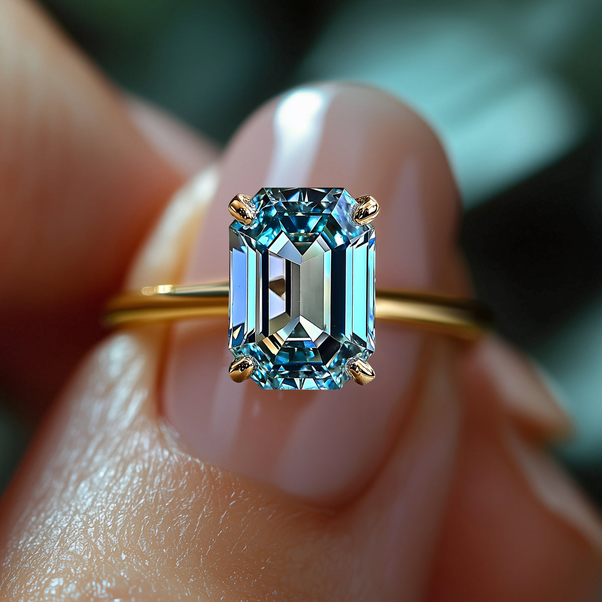 Keira 4CT Emerald Cut Blue Gemstone Ring