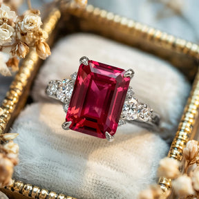 The Bella 3CT Emerald Cut Red Gemstone Ring