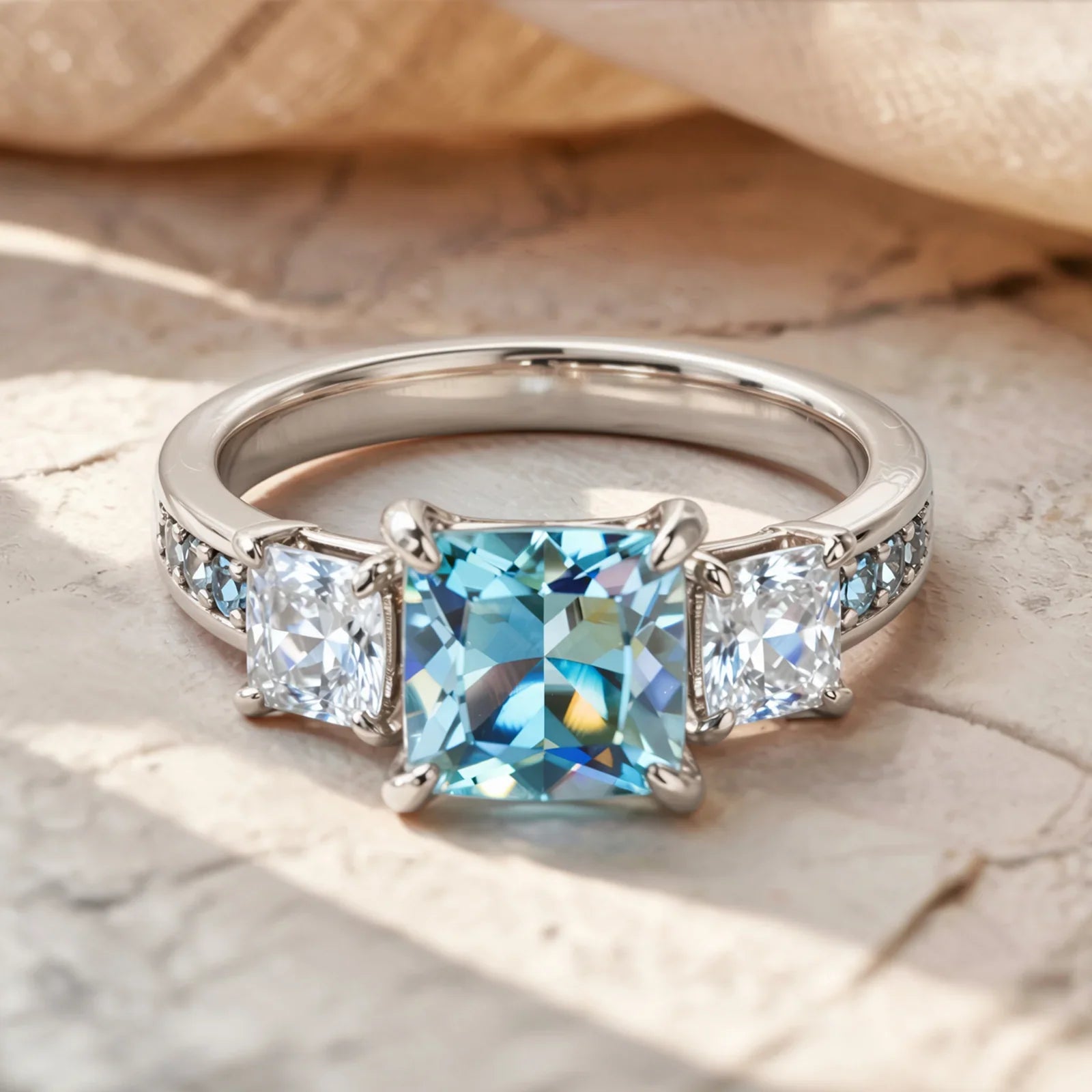 The Crystalline Aura 1CT Princess Cut Blue Gemstone Ring