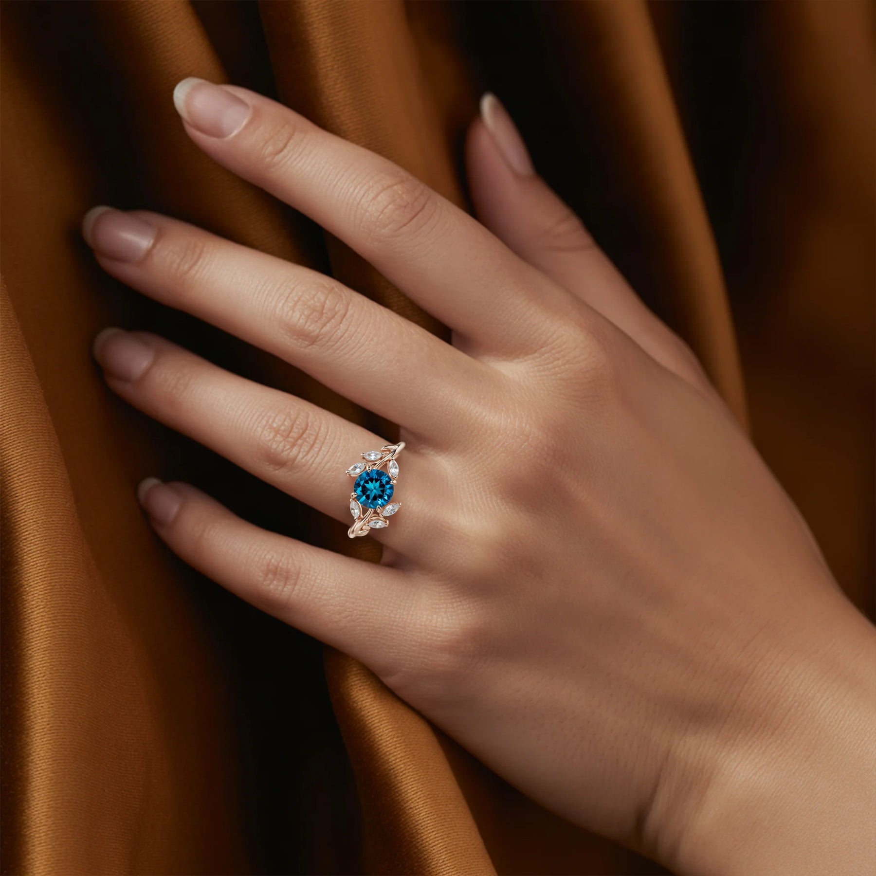 Sylvana Round Cut Royal Blue Gemstone Vine Ring