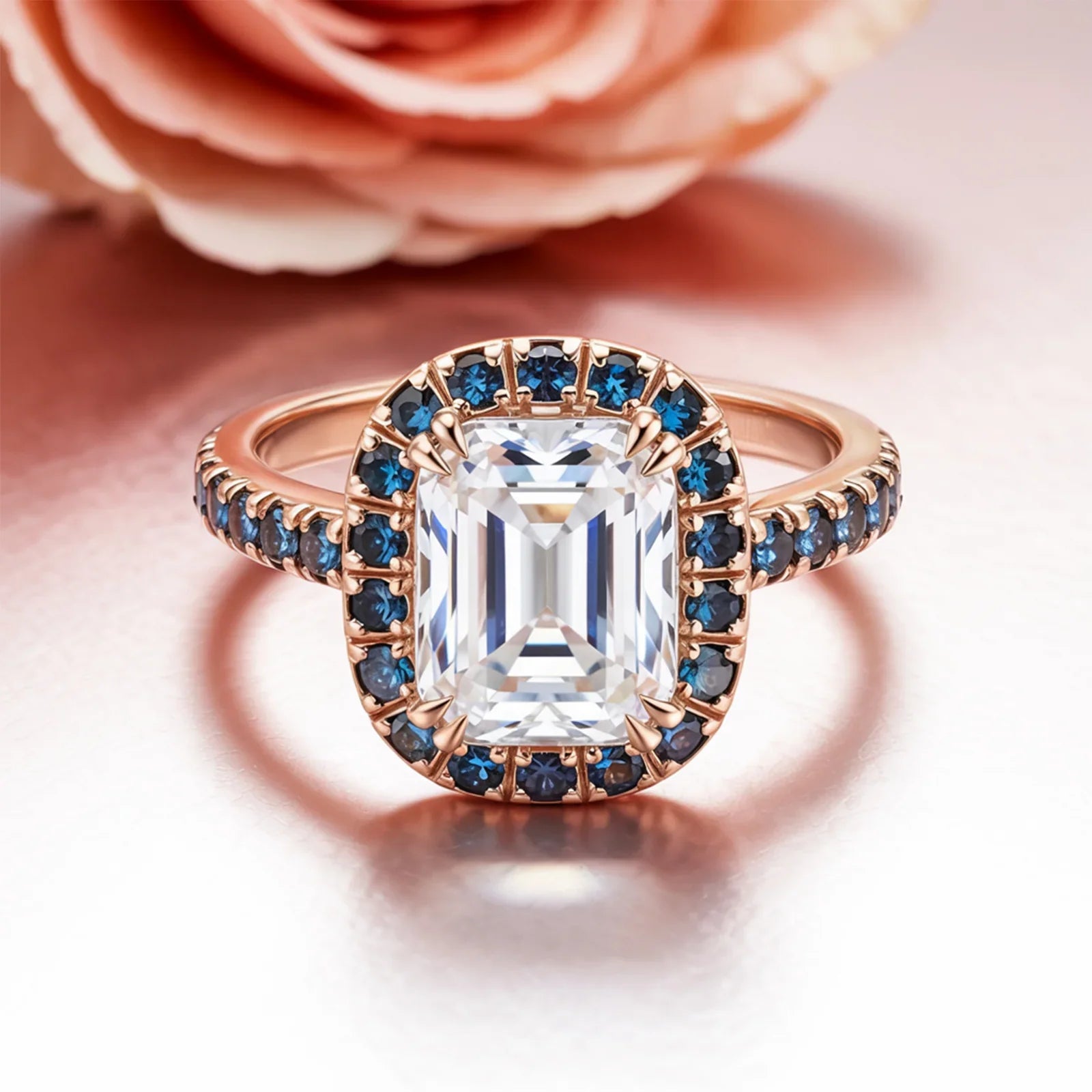 Der Isolde Smaragdschliff Halo Moissanit-Ring