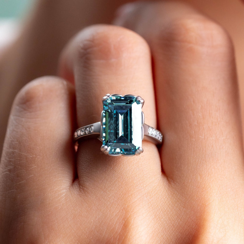 Azure Dream 5CT Emerald Cut Green Gemstone Ring