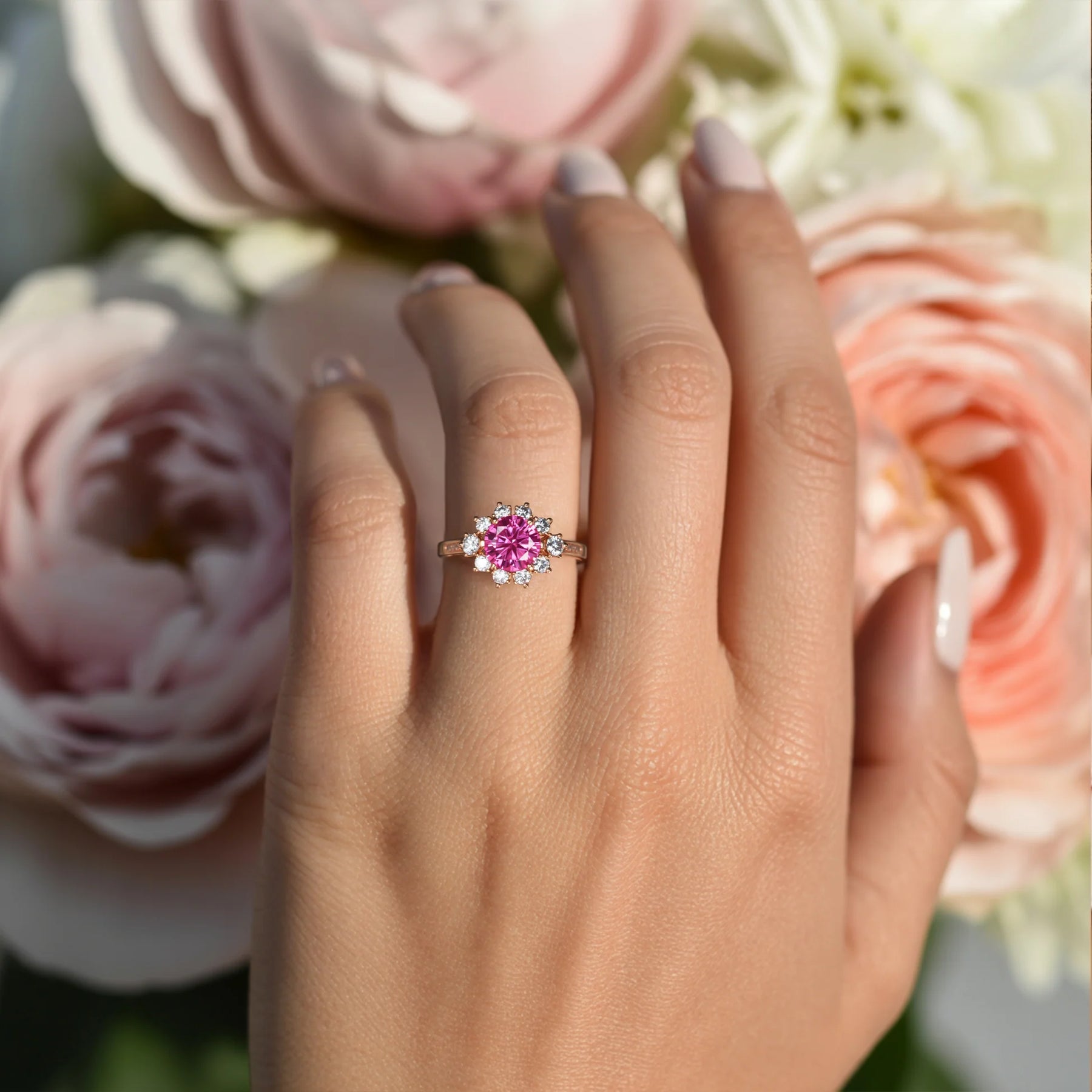 Bethany Round Cut Pink Gemstone Ring