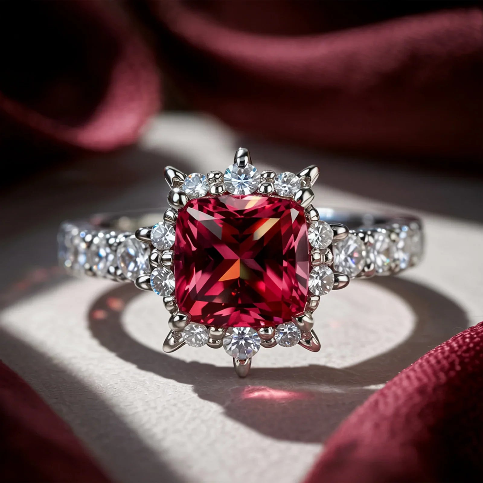 The Caterina Princess Cut Red Gemstone Ring