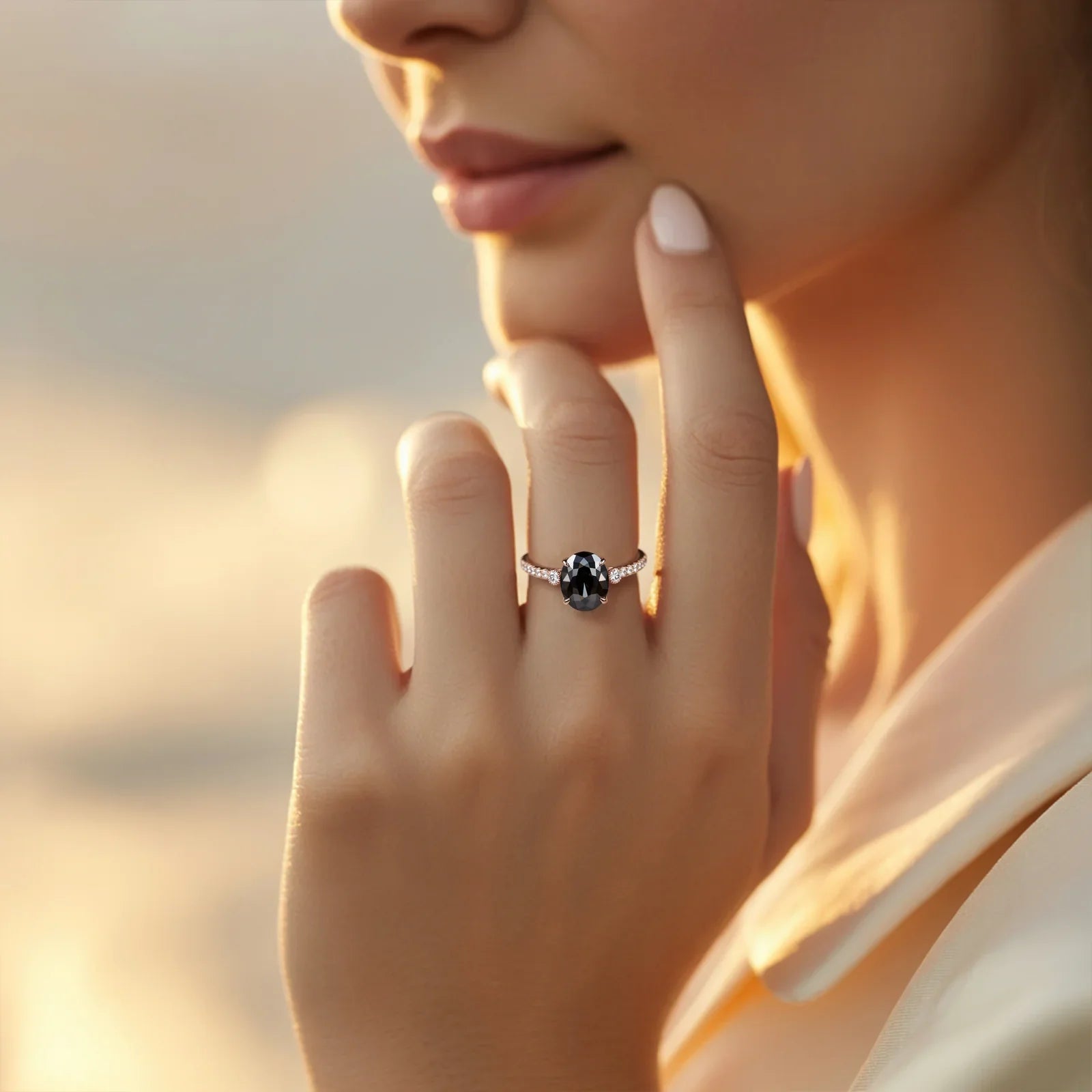 The Luna Oval Cut Black Gemstone Ring