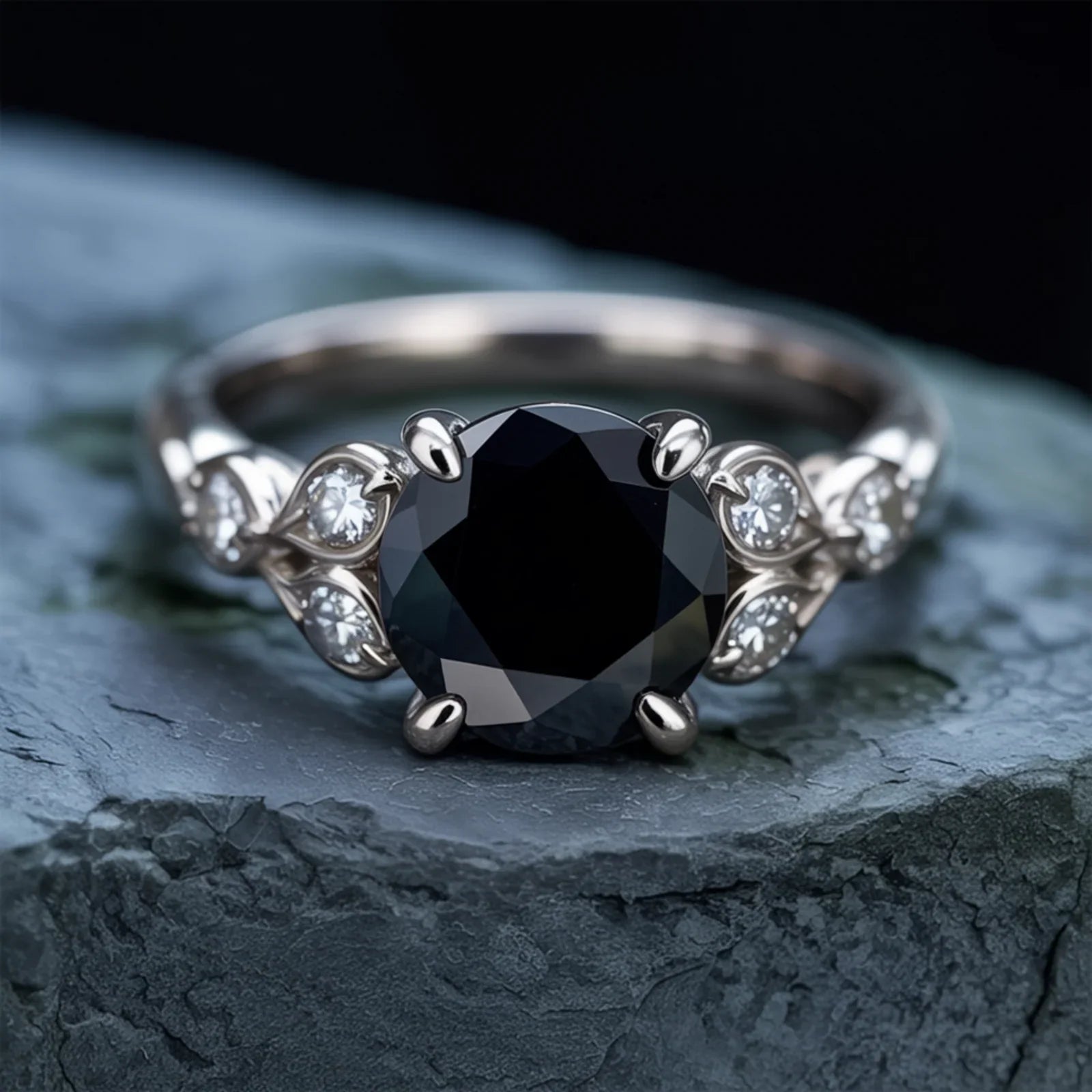 The Katalina Round Cut Black Gemstone Ring