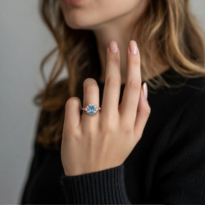 Bethany Radiant Cut Blue Gemstone Halo Ring