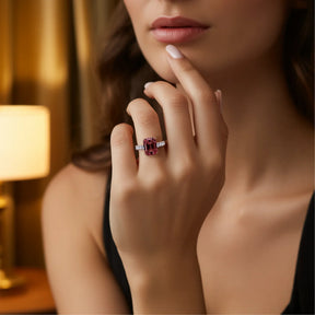 Camellia 3CT Emerald Cut Red Gemstone Ring