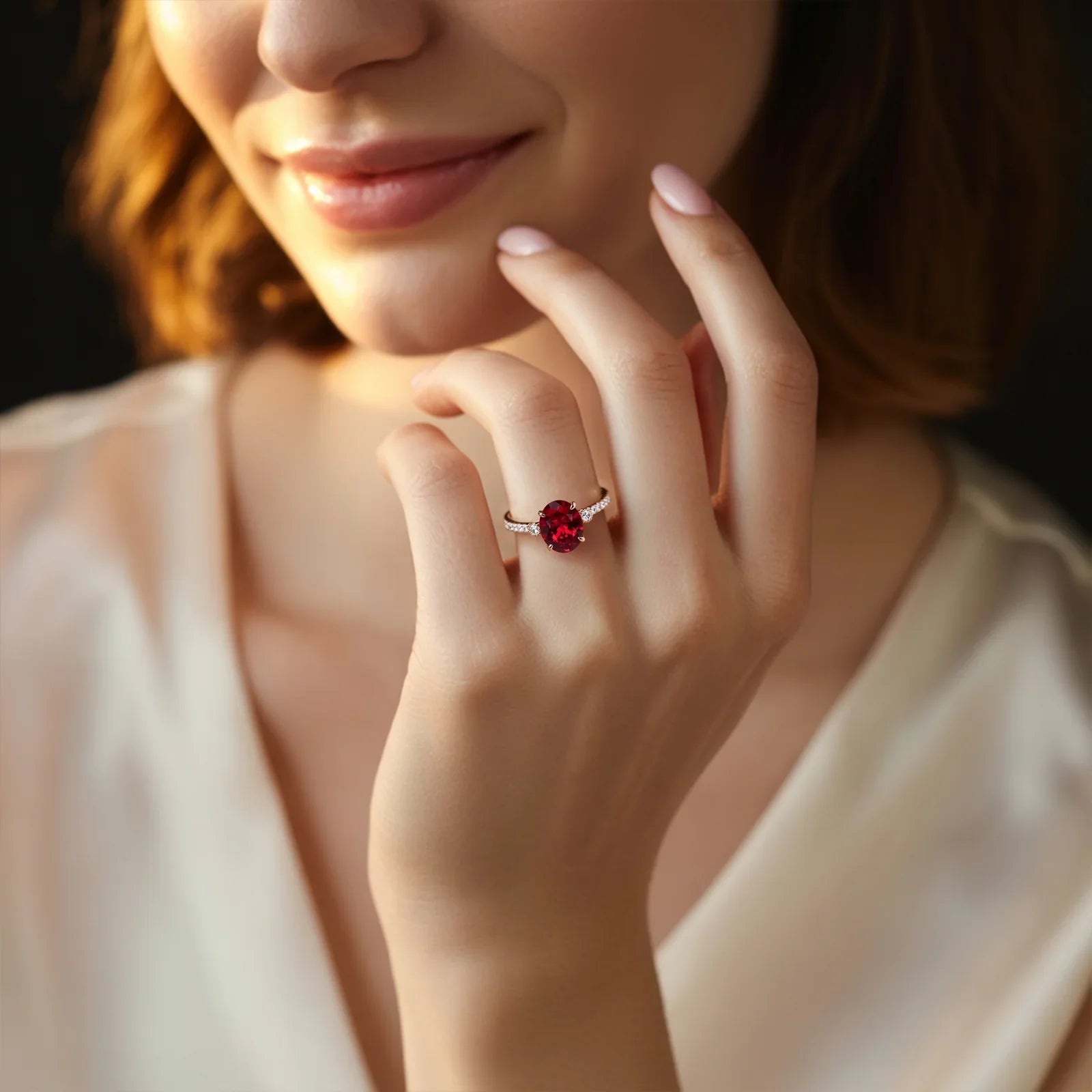 The Luna 2CT Oval-Cut Red Gemstone Ring