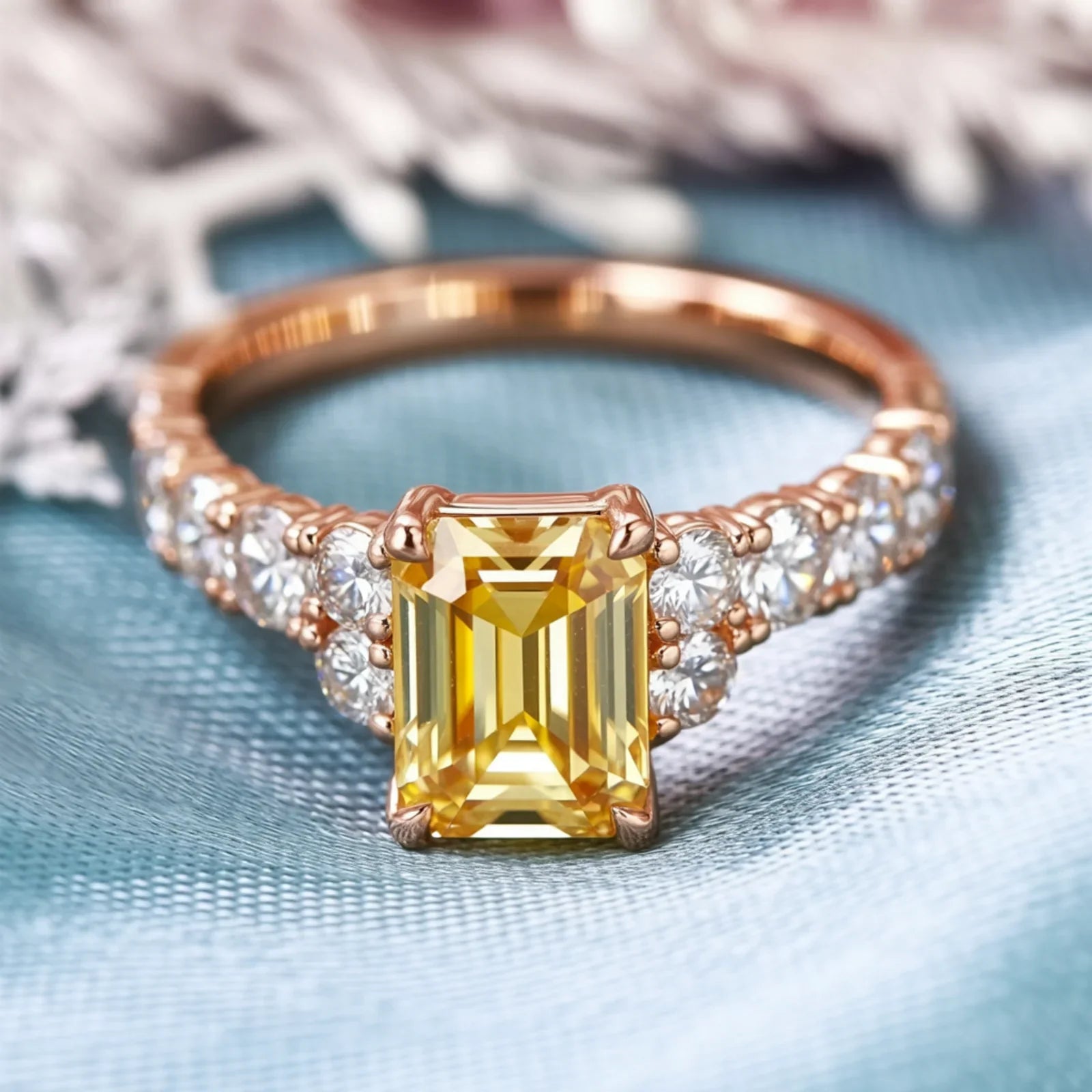 The Adelina Rae 2CT Emerald Cut Yellow Gemstone Ring