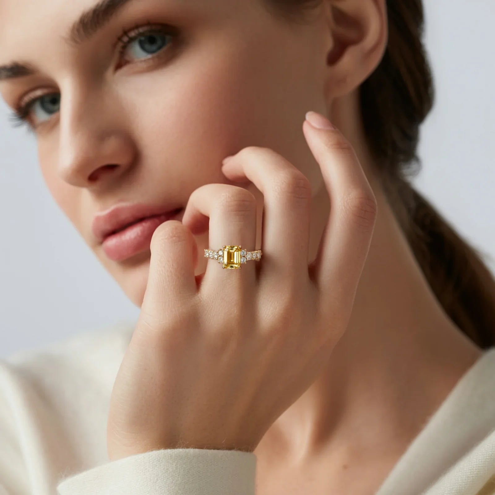 The Adelina Rae 2CT Emerald Cut Yellow Gemstone Ring