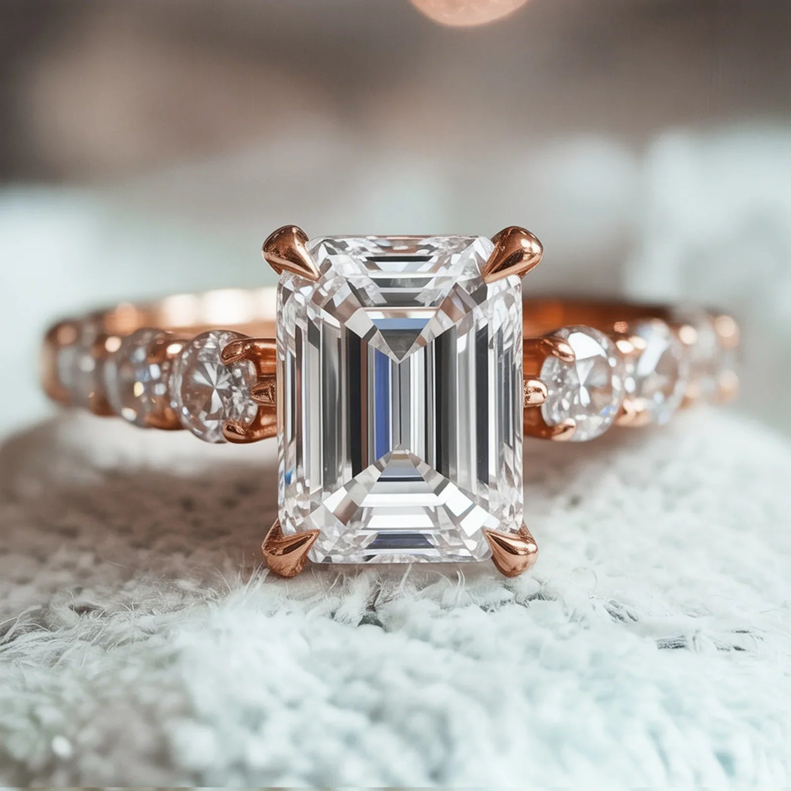 The Celestine Emerald Cut Moissanite Ring