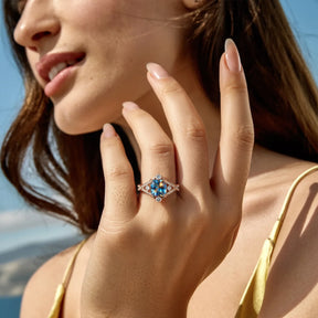 The Thalassa 2CT Princess Cut Blue Gemstone Vintage Ring