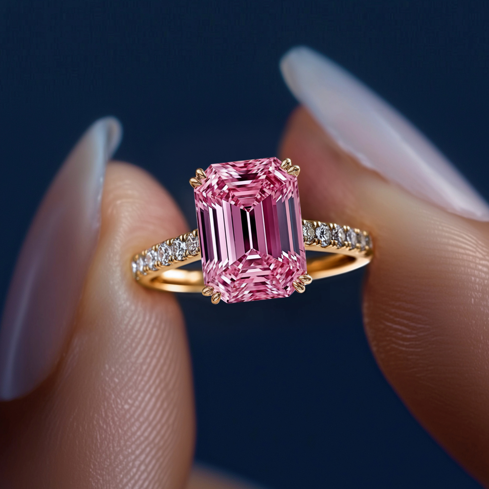 Elisa Smaragdschliff Luxuriöser rosa Edelsteinring