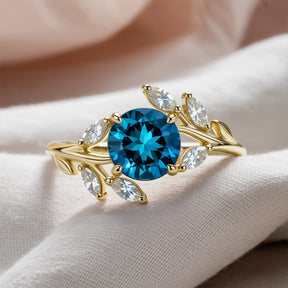 Sylvana Round Cut Royal Blue Gemstone Vine Ring