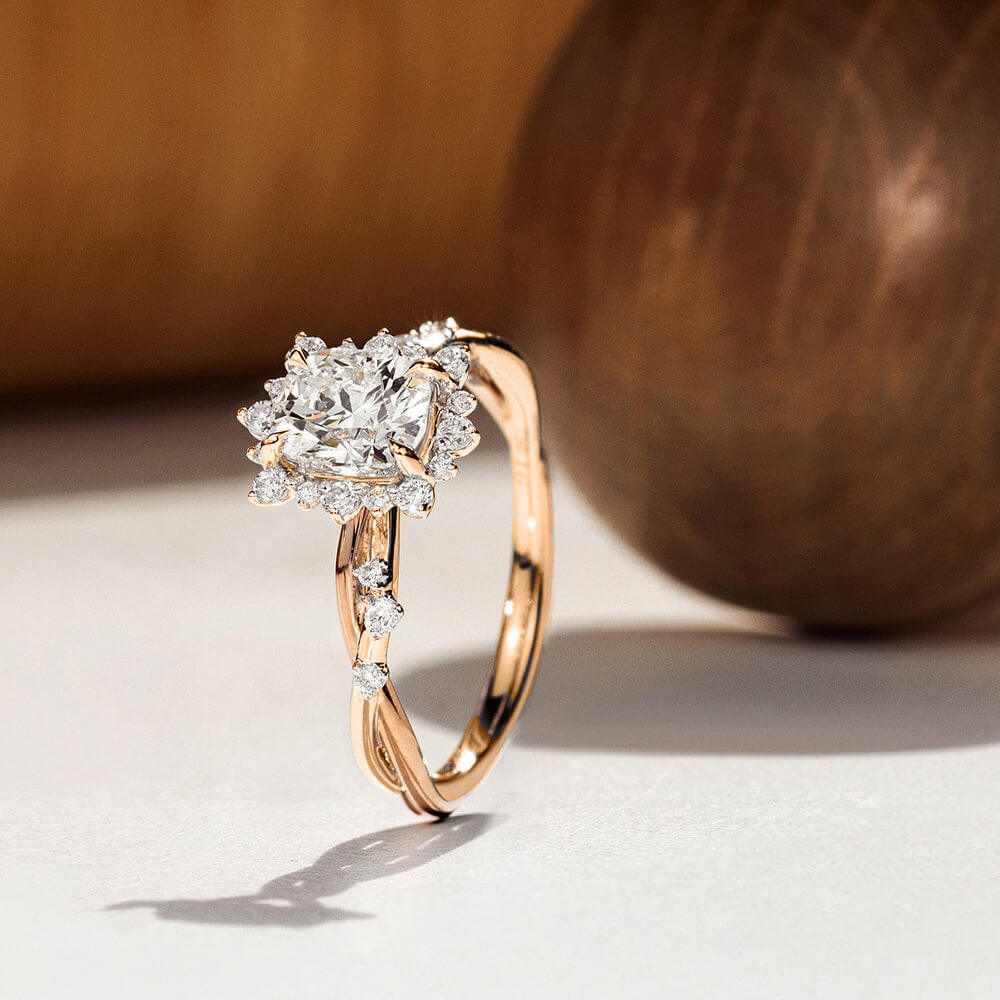 White Cushion Design Moissanite Engagement Ring