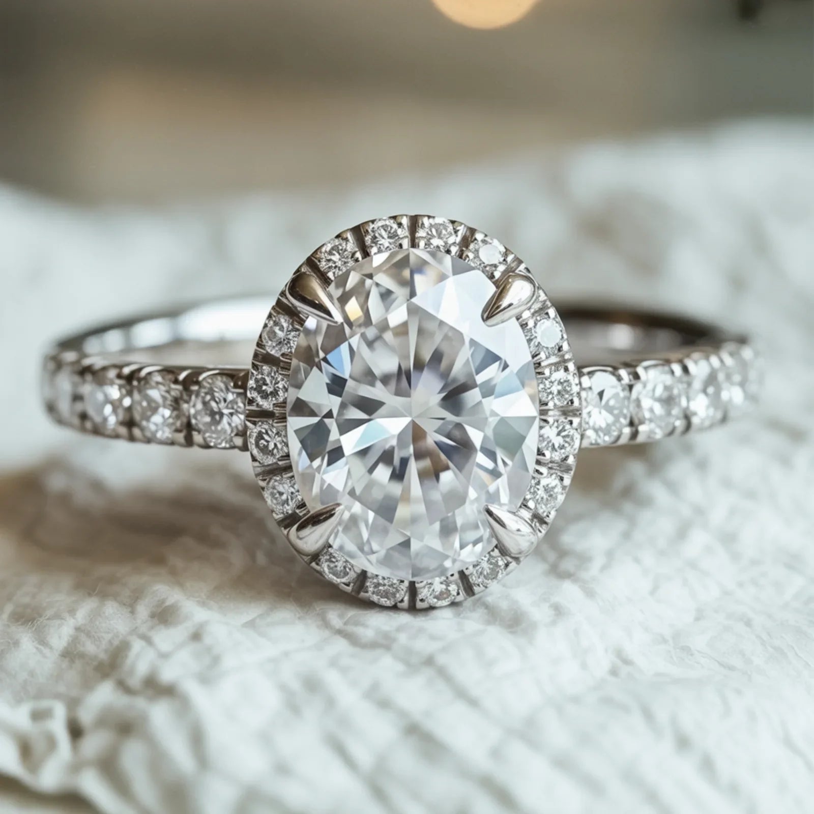 The Celestine 2CT Oval Cut Halo Moissanite Ring